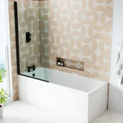 Armourcast Reinforced Slim Edge Square Single Ended Bath & Matt Black Shower Screen - 1700mm