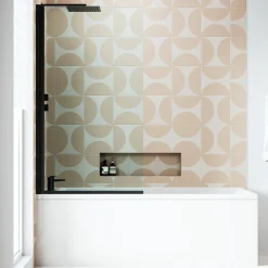 Armourcast Reinforced Slim Edge Square Single Ended Bath & Matt Black Shower Screen - 1700mm