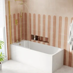 Armourcast Reinforced Slim Edge Single Ended Bath & Brushed Brass Shower Screen - 1700mm