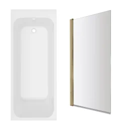 Armourcast Reinforced Slim Edge Single Ended Bath & Brushed Brass Shower Screen - 1700mm