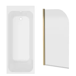 Armourcast Reinforced Slim Edge Single Ended Bath & Brushed Brass Shower Screen - 1700mm
