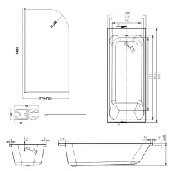 Armourcast Reinforced Slim Edge Single Ended Bath & Brushed Brass Shower Screen - 1700mm