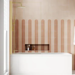 Armourcast Reinforced Slim Edge Single Ended Bath & Brushed Brass Shower Screen - 1700mm