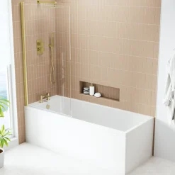 Armourcast Reinforced Slim Edge Square Single Ended Bath with Shower Screen - 1700mm
