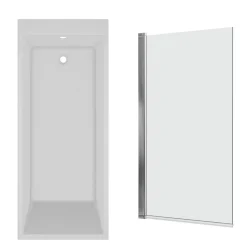Armourcast Reinforced Slim Edge Square Single Ended Bath with Shower Screen - 1700mm