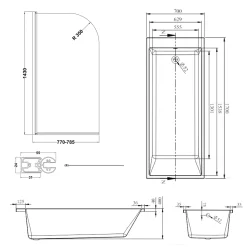 Armourcast Reinforced Slim Edge Square Single Ended Bath with Shower Screen - 1700mm