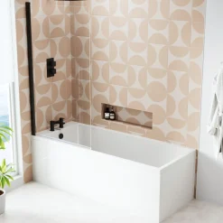 Armourcast Reinforced Slim Edge Square Single Ended Bath with Shower Screen - 1700mm