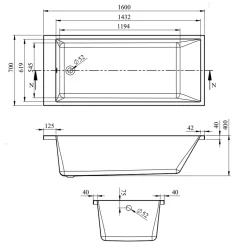 Armourcast Reinforced Slim Edge Square Single Ended Bath