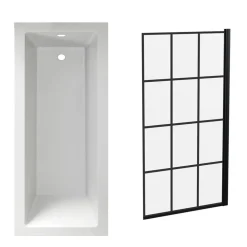 Armourcast Reinforced Straight Square Single Ended Bath & Matt Black Shower Screen