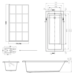 Armourcast Reinforced Straight Square Single Ended Bath & Matt Black Shower Screen
