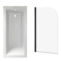 Armourcast Reinforced Straight Square Single Ended Bath & Matt Black Shower Screen