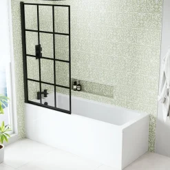 Armourcast Reinforced Straight Square Single Ended Bath & Matt Black Shower Screen