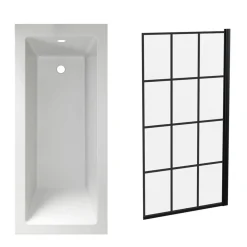 Armourcast Reinforced Straight Square Single Ended Bath & Matt Black Shower Screen