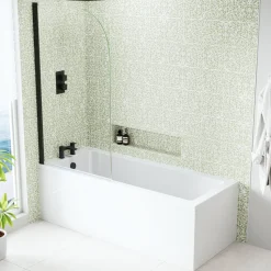 Armourcast Reinforced Straight Square Single Ended Bath & Matt Black Shower Screen