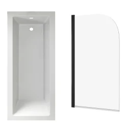 Armourcast Reinforced Straight Square Single Ended Bath & Matt Black Shower Screen