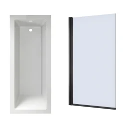 Armourcast Reinforced Straight Square Single Ended Bath & Matt Black Shower Screen