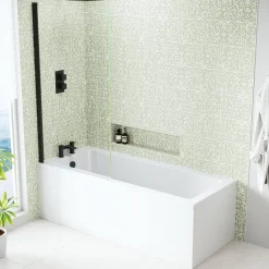 Armourcast Reinforced Straight Square Single Ended Bath & Matt Black Shower Screen