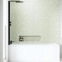 Armourcast Reinforced Straight Square Single Ended Bath & Matt Black Shower Screen