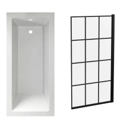 Armourcast Reinforced Straight Square Single Ended Bath & Matt Black Shower Screen