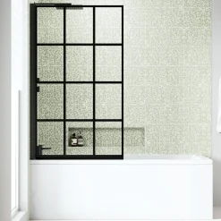 Armourcast Reinforced Straight Square Single Ended Bath & Matt Black Shower Screen