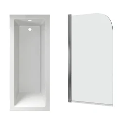 Armourcast Reinforced Straight Square Single Ended Bath with Shower Screen