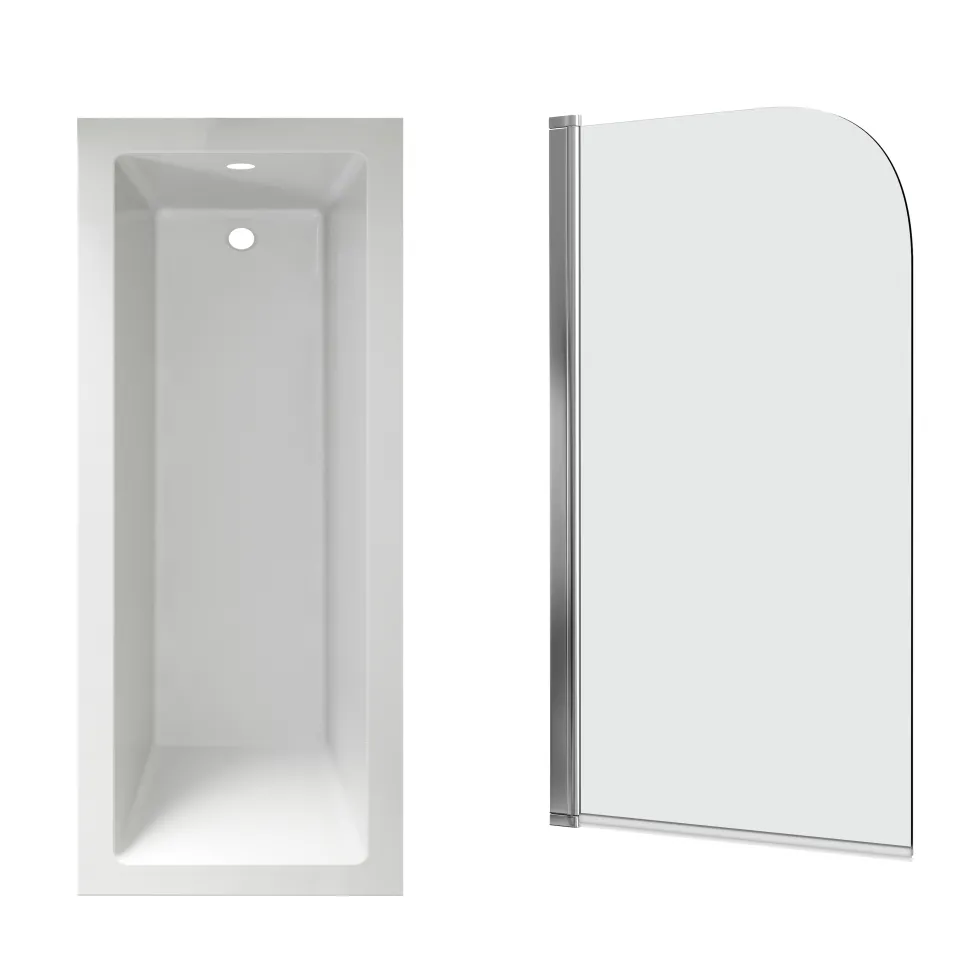 Armourcast Reinforced Straight Square Single Ended Bath with Shower Screen