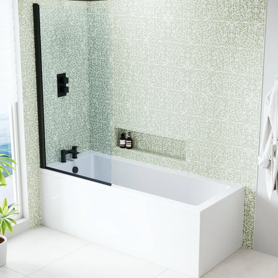 Armourcast Reinforced Straight Square Single Ended Bath with Shower Screen
