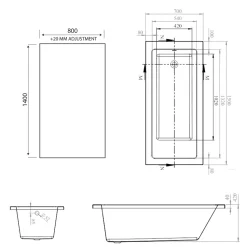 Armourcast Reinforced Straight Square Single Ended Bath with Shower Screen