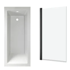 Armourcast Reinforced Straight Square Single Ended Bath with Shower Screen