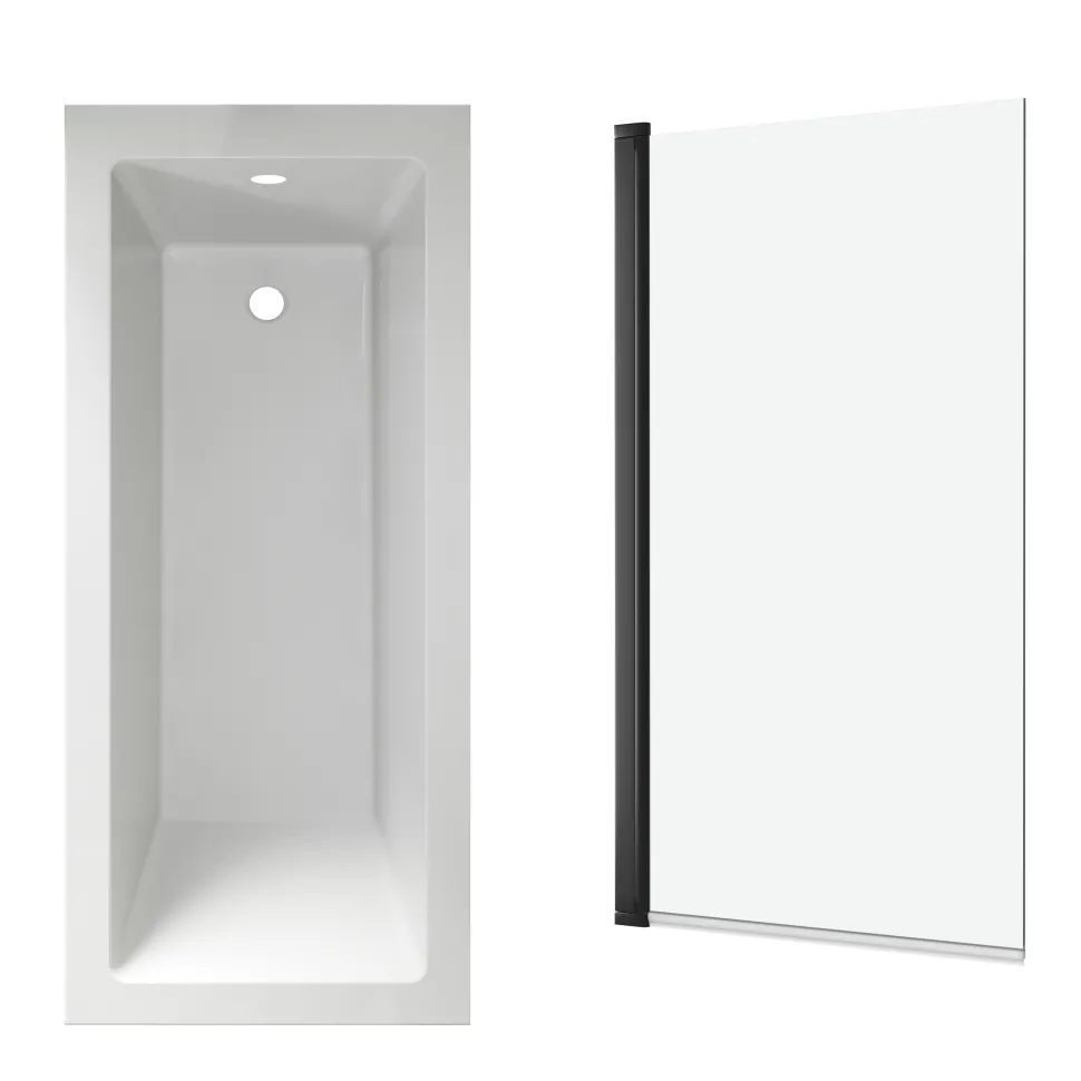 Armourcast Reinforced Straight Square Single Ended Bath with Shower Screen