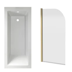 Armourcast Reinforced Straight Square Single Ended Bath with Shower Screen