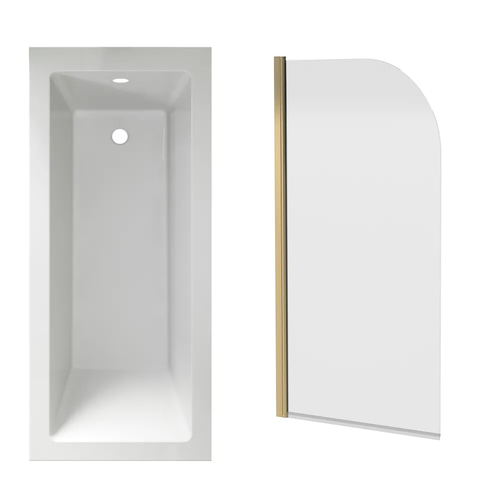Armourcast Reinforced Straight Square Single Ended Bath with Shower Screen