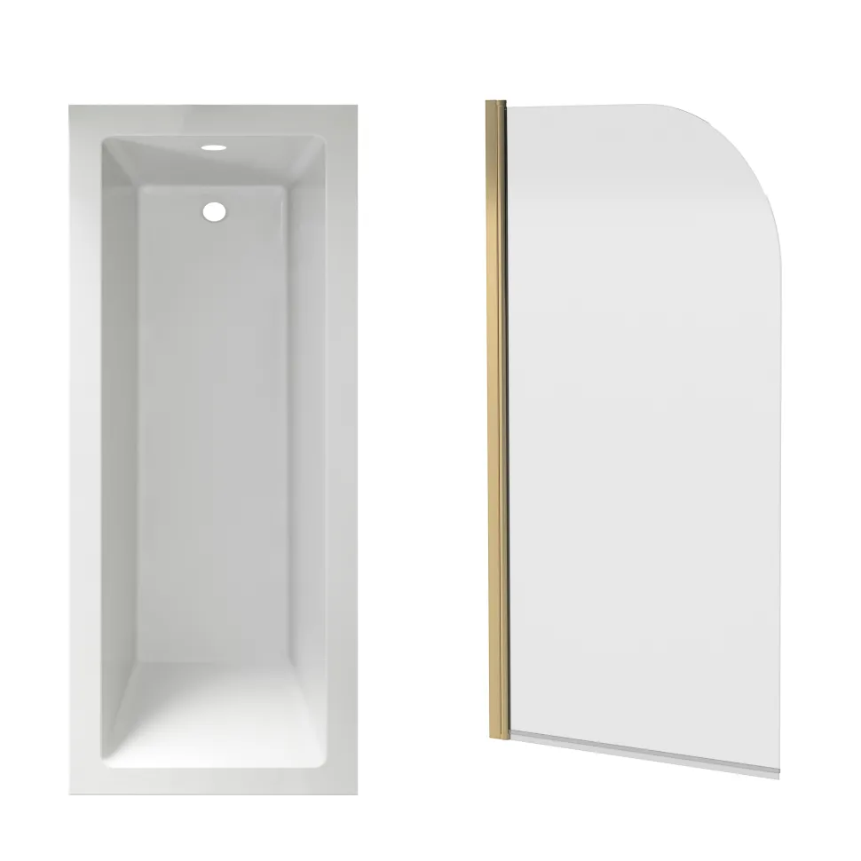 Armourcast Reinforced Straight Square Single Ended Bath with Shower Screen