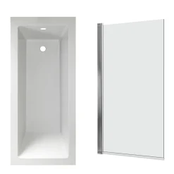 Armourcast Reinforced Straight Square Single Ended Bath with Shower Screen