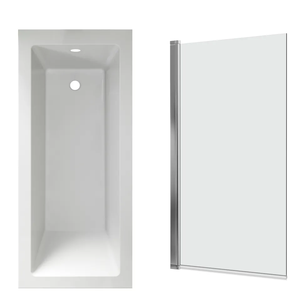 Armourcast Reinforced Straight Square Single Ended Bath with Shower Screen