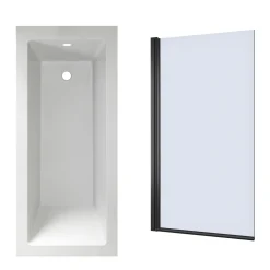 Armourcast Reinforced Straight Square Single Ended Bath with Shower Screen