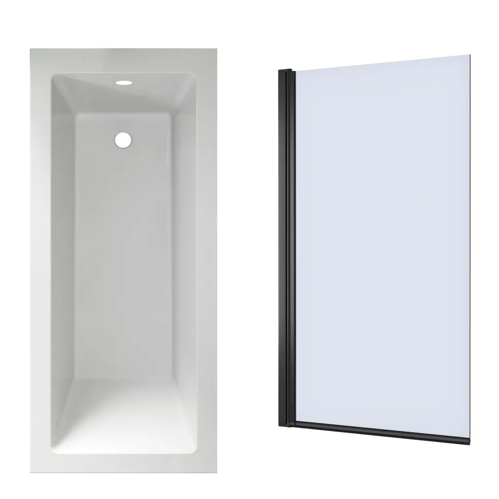 Armourcast Reinforced Straight Square Single Ended Bath with Shower Screen