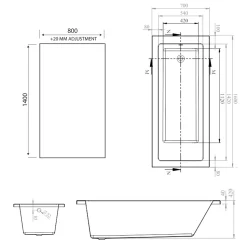 Armourcast Reinforced Straight Square Single Ended Bath with Shower Screen