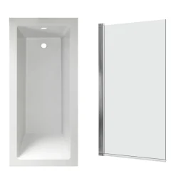 Armourcast Reinforced Straight Square Single Ended Bath with Shower Screen