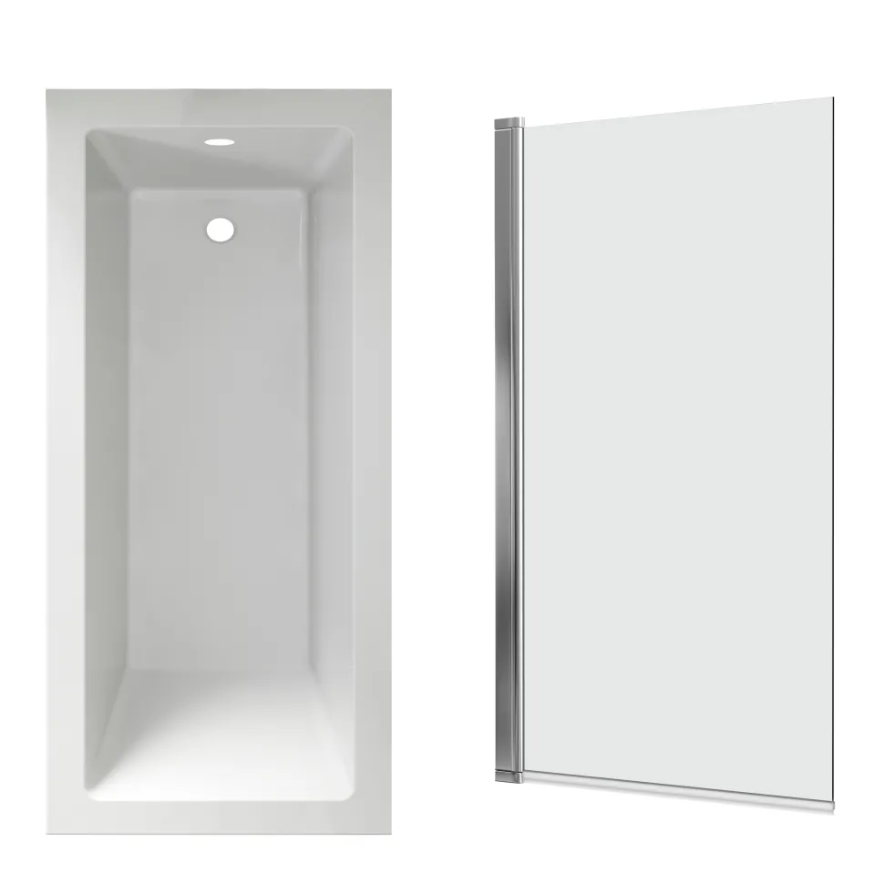 Armourcast Reinforced Straight Square Single Ended Bath with Shower Screen