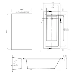Armourcast Reinforced Straight Square Single Ended Bath with Shower Screen