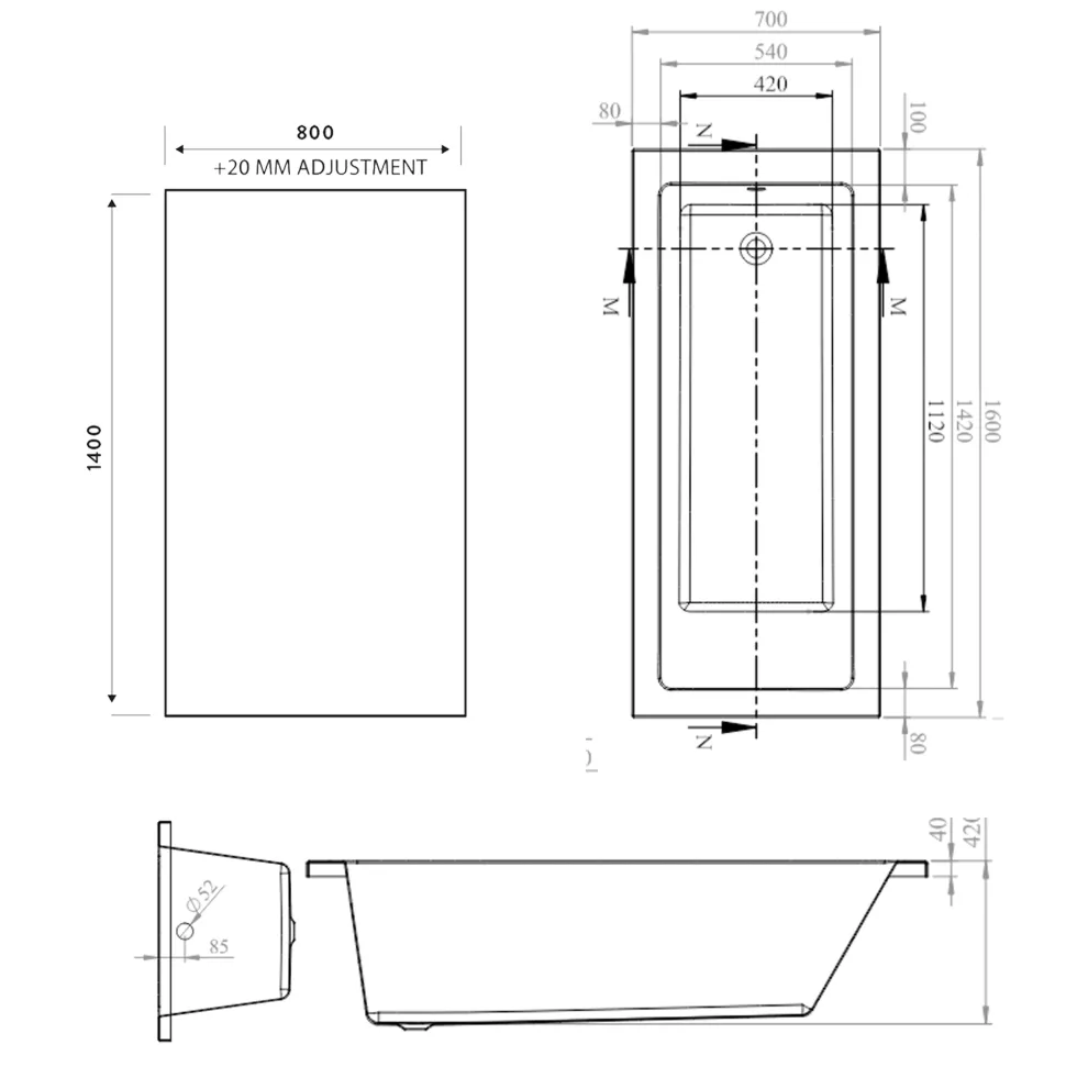 Armourcast Reinforced Straight Square Single Ended Bath with Shower Screen