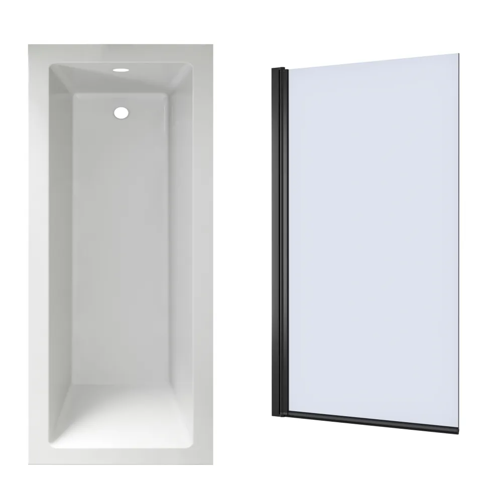 Armourcast Reinforced Straight Square Single Ended Bath with Shower Screen