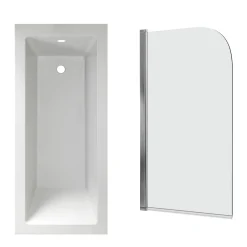 Armourcast Reinforced Straight Square Single Ended Bath with Shower Screen