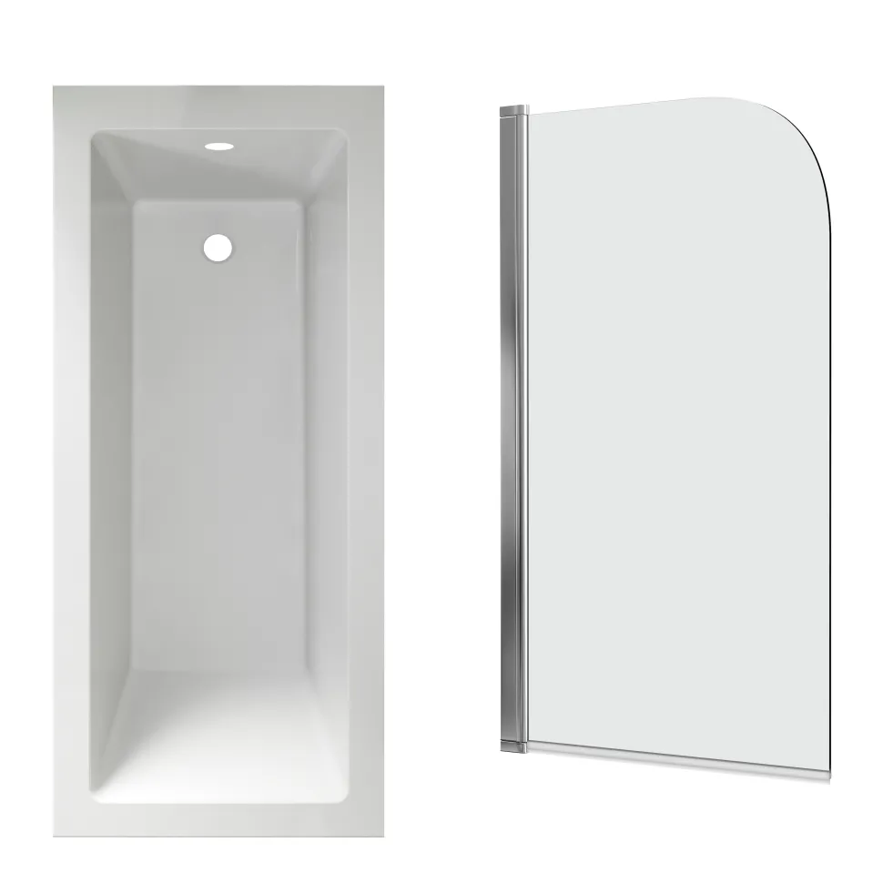 Armourcast Reinforced Straight Square Single Ended Bath with Shower Screen