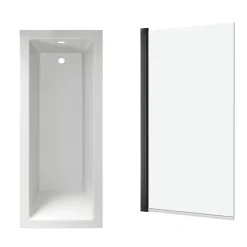 Armourcast Reinforced Straight Square Single Ended Bath with Shower Screen