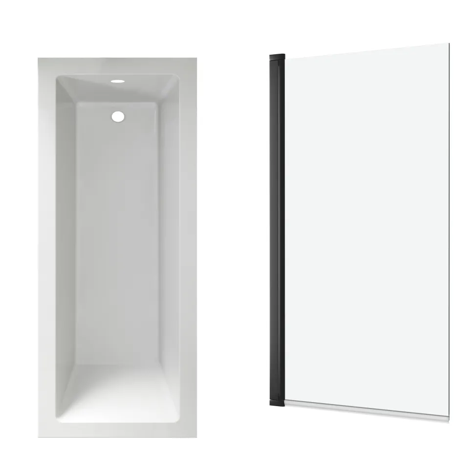 Armourcast Reinforced Straight Square Single Ended Bath with Shower Screen