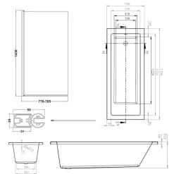 Armourcast Reinforced Straight Square Single Ended Bath with Shower Screen