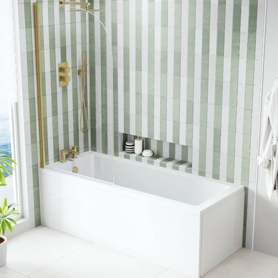 Armourcast Reinforced Straight Square Single Ended Bath with Shower Screen