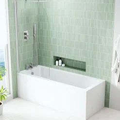 Armourcast Reinforced Straight Square Single Ended Bath with Shower Screen